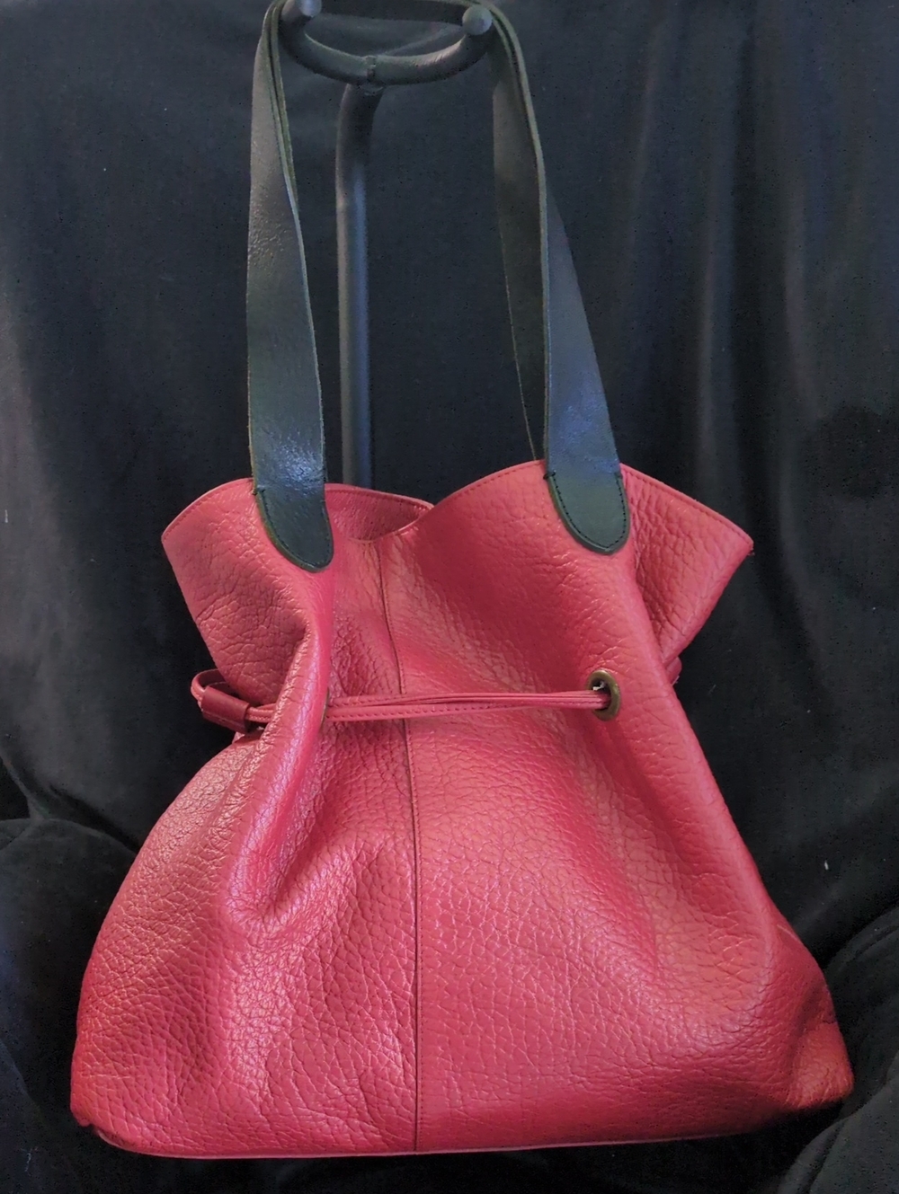 Maurizio Taiuti Red Leather Tassel Drawstring Tote Bag - Picture 2 of 8